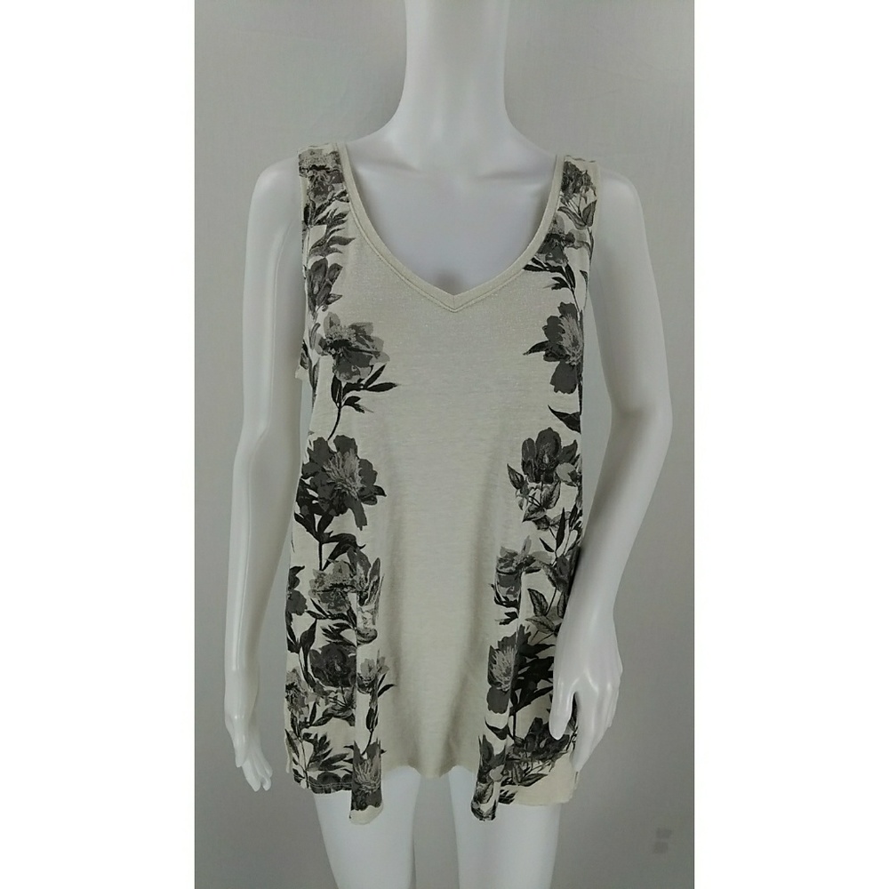 Lucky brand floral tunic tank cream black medium - Picture 1 of 6
